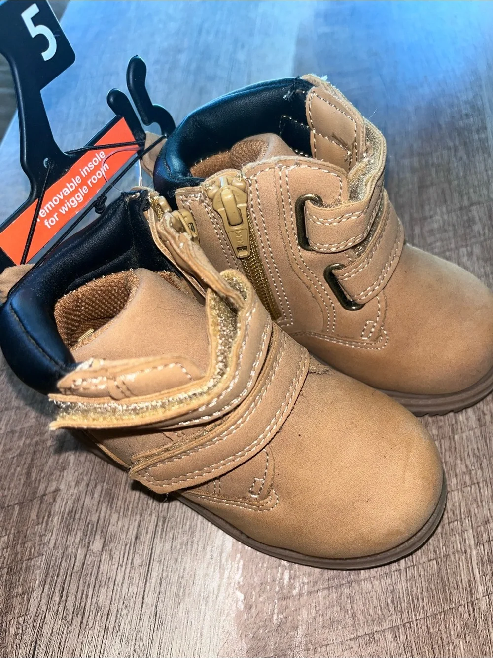 NWT WonderNation Toddler Tan Ankle WorkBoots Side Zip size 5